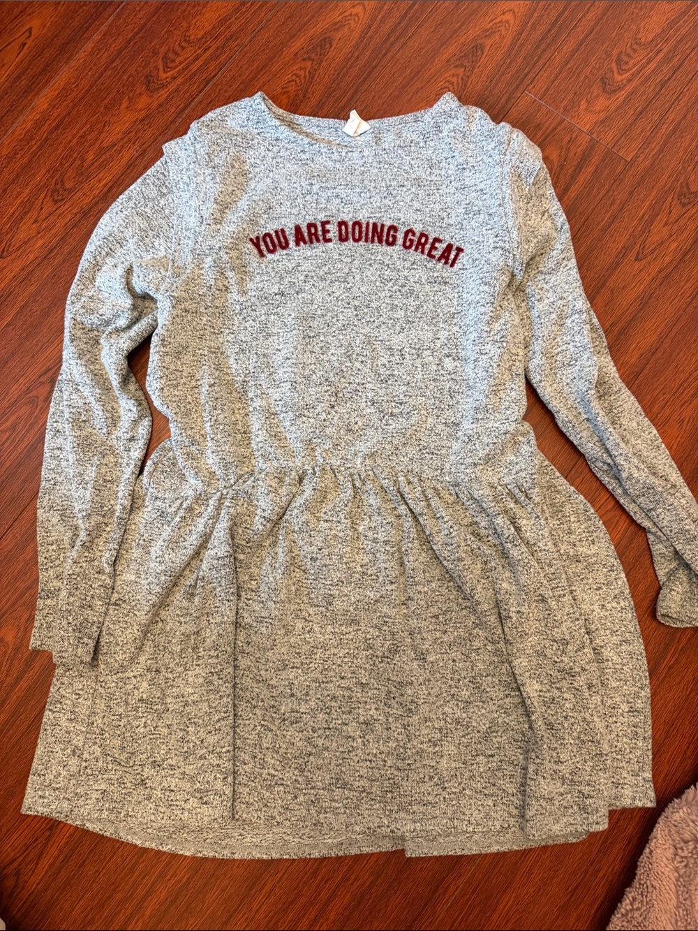 Zara Girls' Gray Long-Sleeve Peplum Top with 'You Are Doing Great'